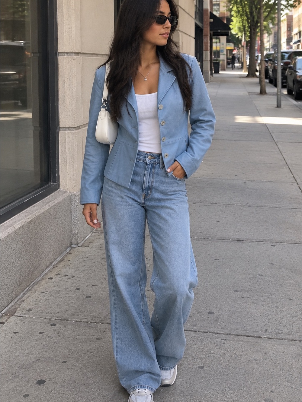 100% leather Talbots Light Blue Tailored Flare Jacket